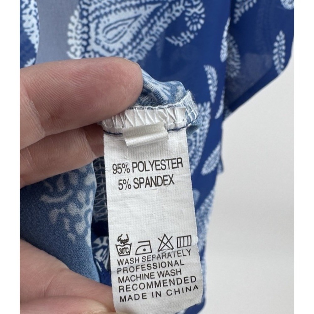 Women's Blue Paisley Sheer Kimono Cover Up Tie Front 3XL Lightweight Resortwear - Picture 7 of 9